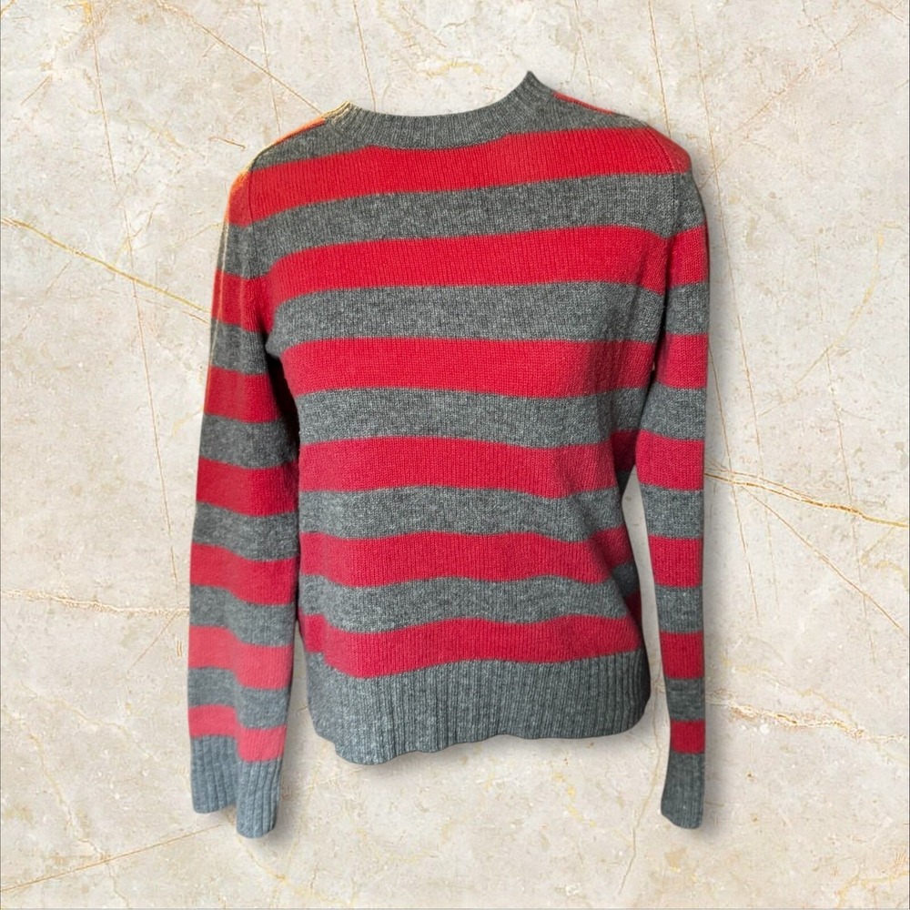 Vintage J.Crew Lambswool Sweater M‎  coral beige Stripe Crewneck. Unisex